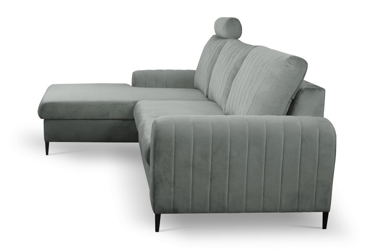 ECKSOFA VERONA L-S Grau Velours-Stoff mit Schlaffunktion - Grau, Holz (251/164cm) - MASSENO