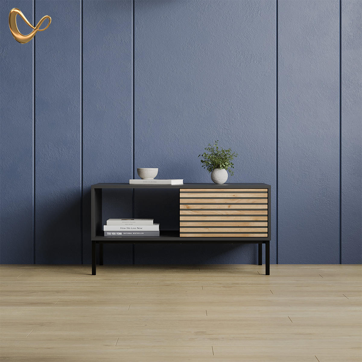 COUCHTISCH Aterno Goldkraft Eiche/Anthrazit mit einer Schublade - Honigeiche/Anthrazit, Holzwerkstoff (50/90/45cm) - Livinity®