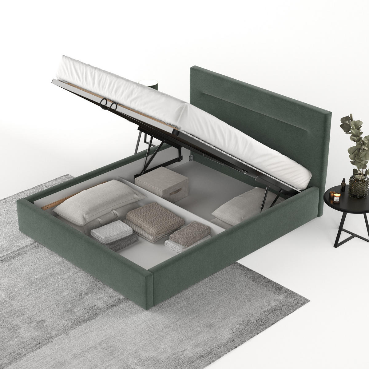 POLSTERBETT Liline 180/200 cm Grün im Asti Stoff - Schwarz/Naturfarben, Holz/Holzwerkstoff (180/200cm) - AltaBeds