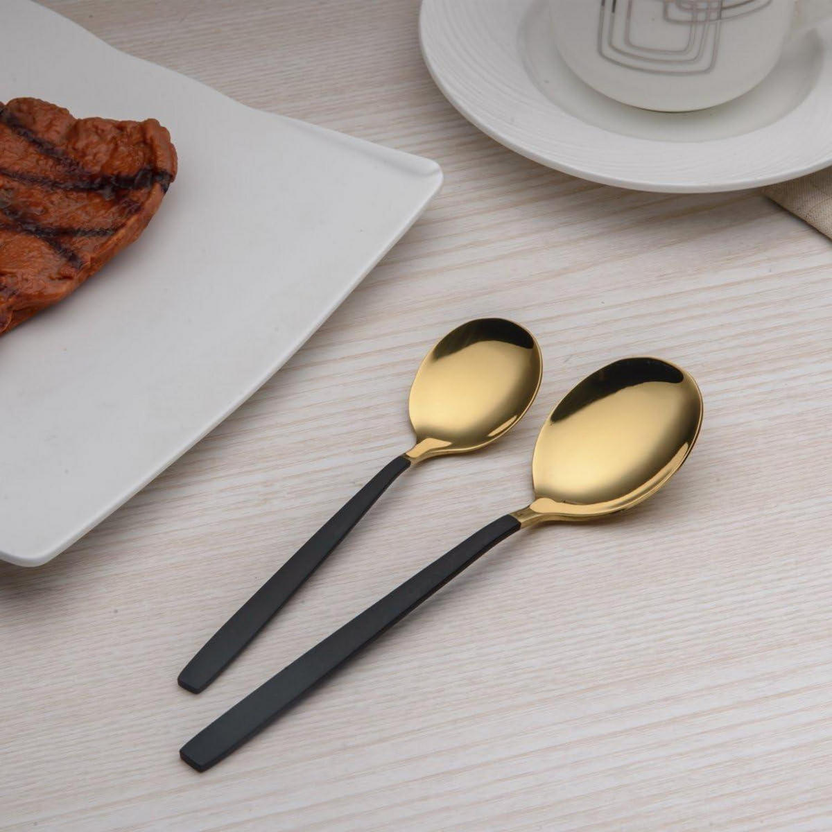 BESTECKSET 30-teilig Edelstahl Schwarz/Gold - Multicolor, Metall