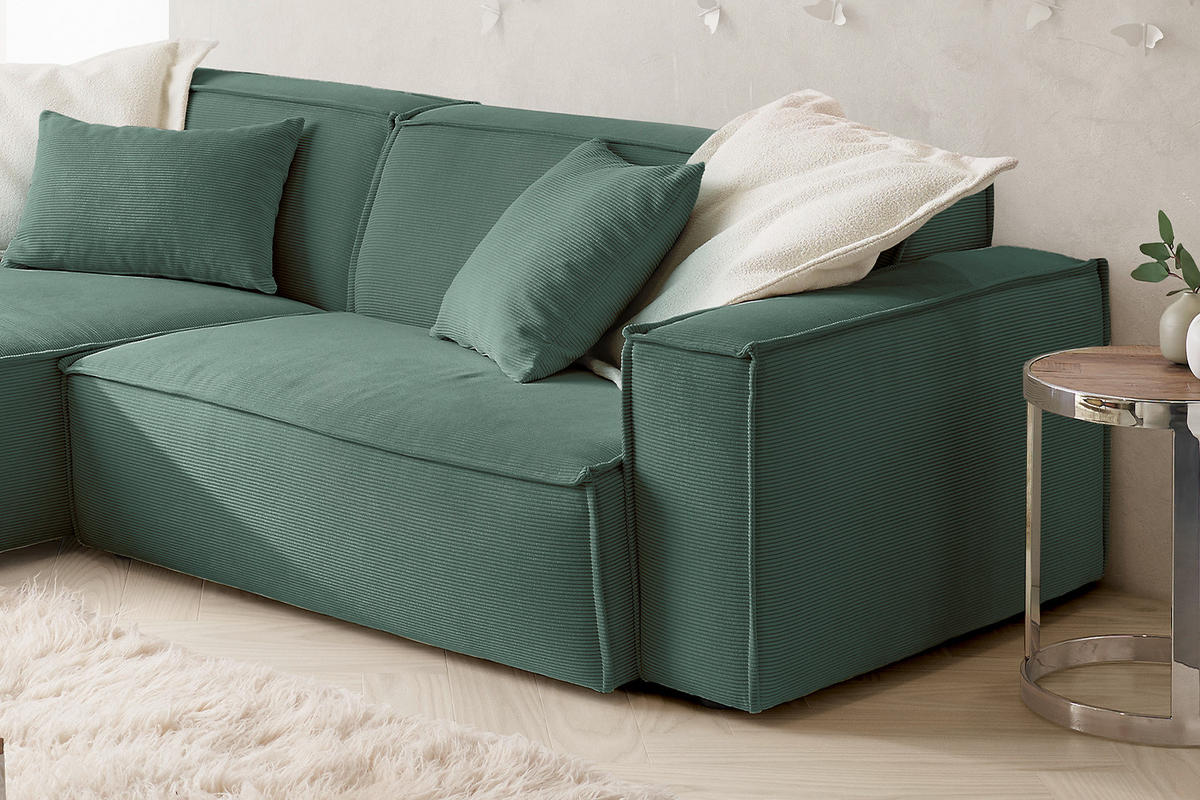 ECKSOFA SAMU Grün Cord - Schwarz/Grün, Textil (276/168cm) - KAWOLA