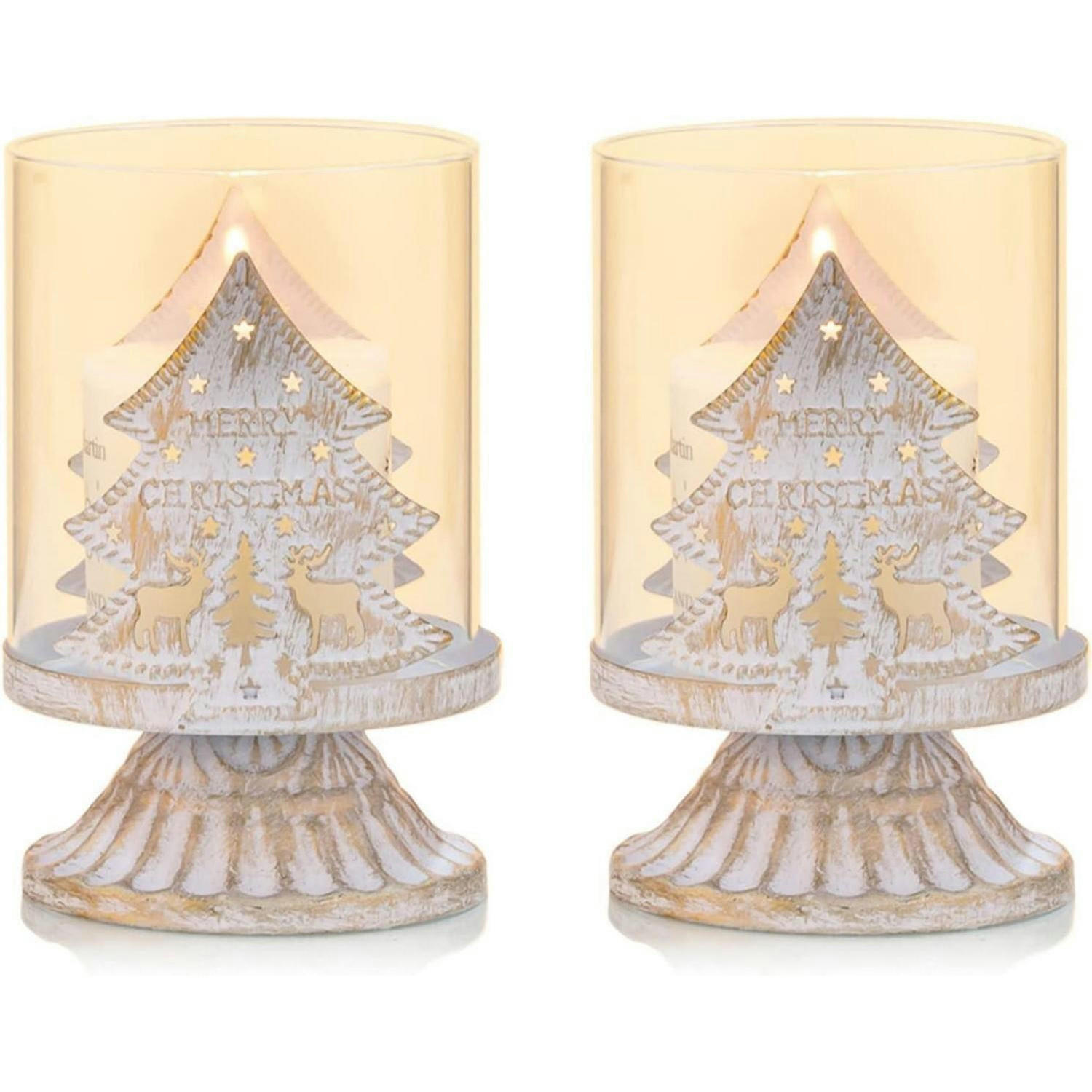 KERZENSTÄNDER 2er Set Weihnachtsbaum Weiß - Weiß, Metall (8/12/8cm)
