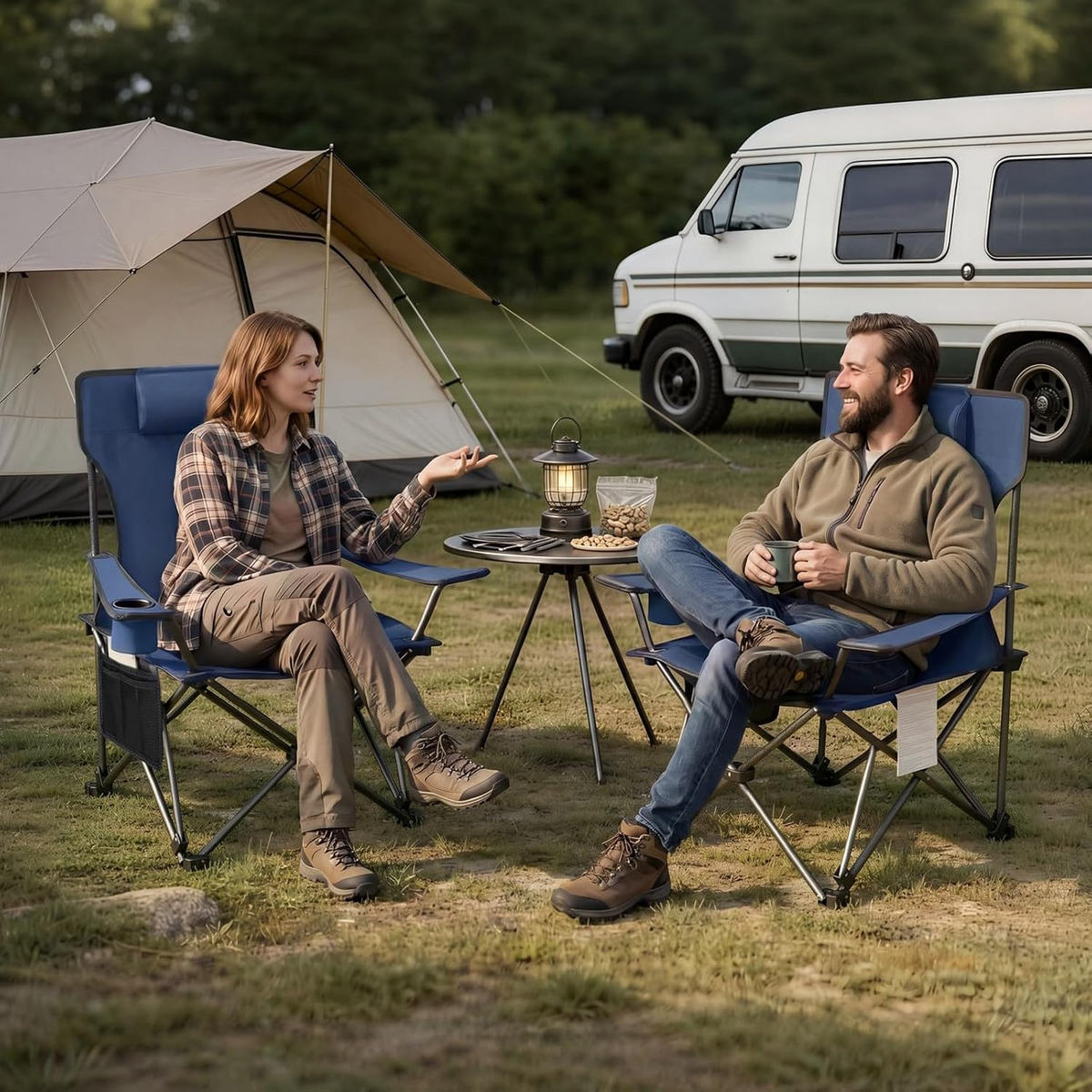 CAMPINGSTUHL Faltbar 2er Set mit Fußablage Blau - Blau, Textil (84/88.5/160cm) - Woltu