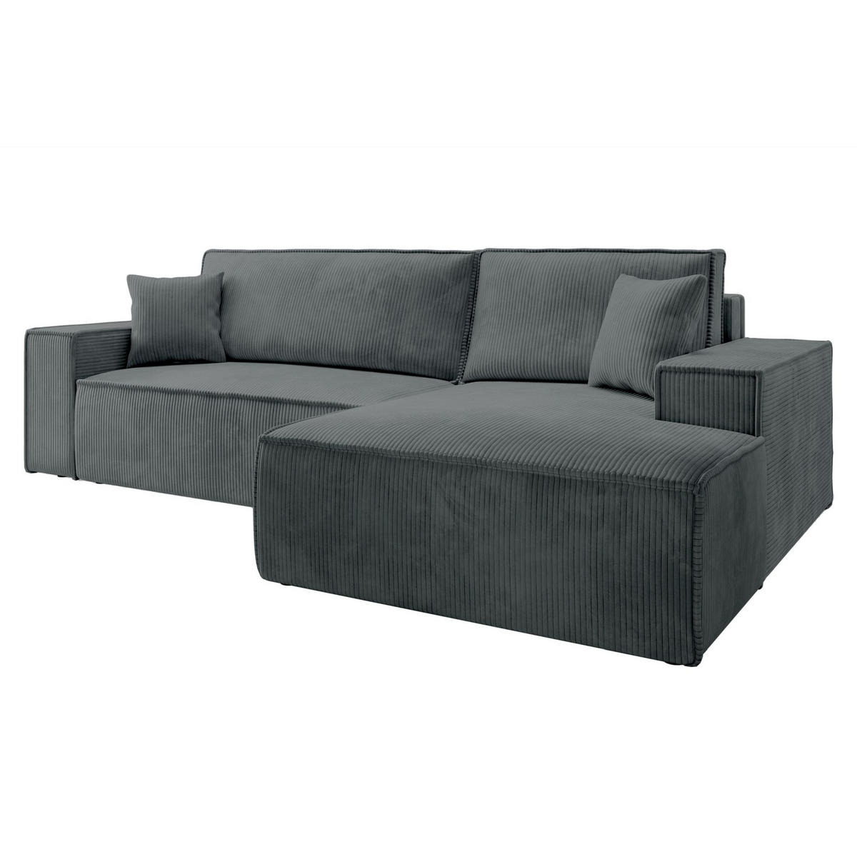 ECKSOFA Farese New Grau mit Cordbezug, rechts - Dunkelgrau/Schwarz, Kunststoff/Textil (167/267cm) - Selsey