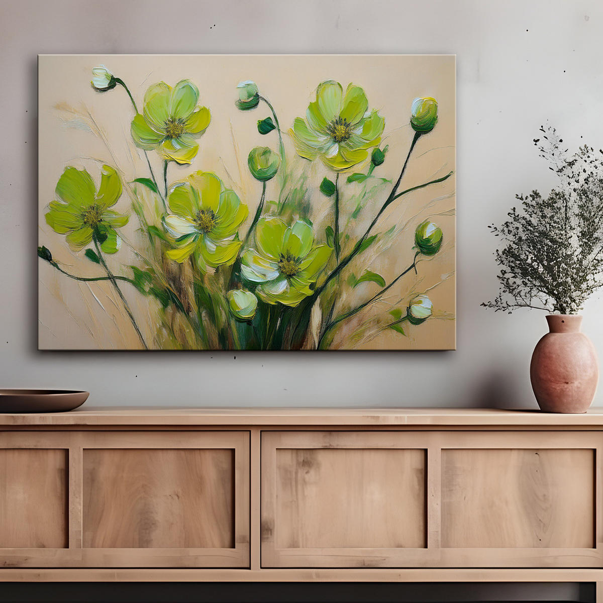 WANDBILD grüne blumen pflanzen zusammensetzung - Grün, Textil (60/40cm) - Feeby