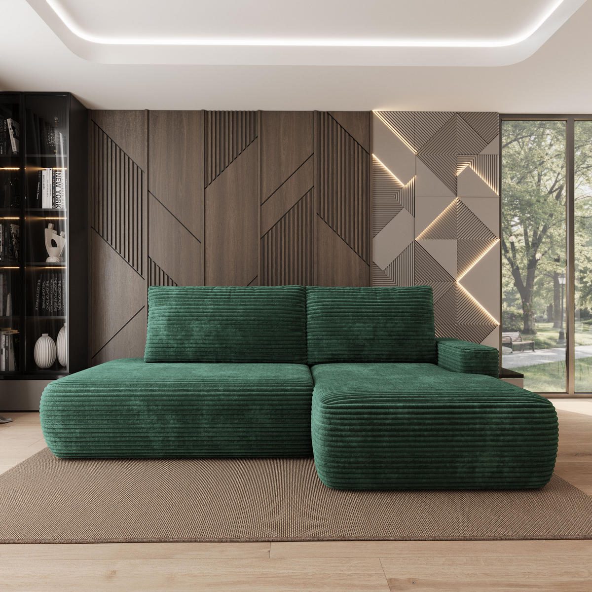 ECKSOFA AVINI T R-S Grün Kordstoff mit Schlaffunktion - Grün, Holzwerkstoff/Textil (277/160cm) - MASSENO