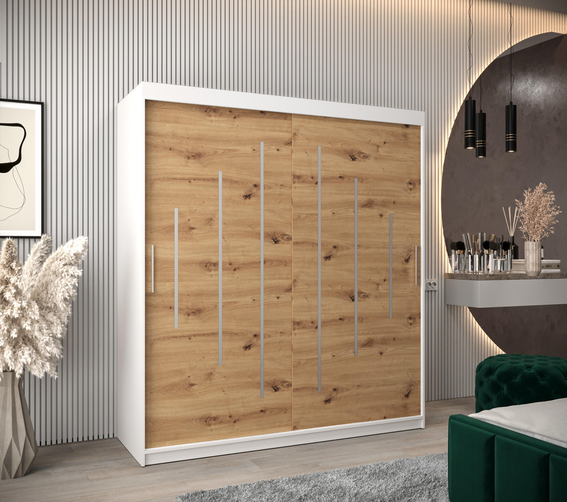SCHWEBETÜRENSCHRANK 200/180/62 2-türig - Silberfarben/Eiche Artisan, Holz/Kunststoff (180/200/62cm) - Abiks Möbel