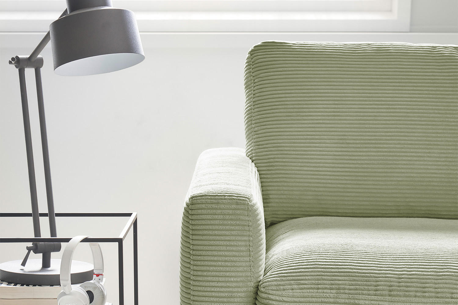 ECKSOFA CARA Grün Cord - Schwarz/Grün, Textil/Metall (272/190cm) - KAWOLA