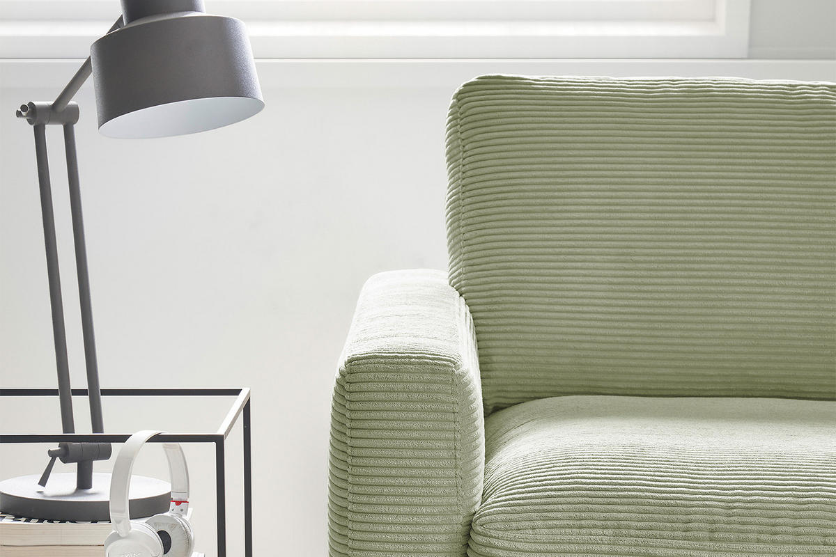 ECKSOFA CARA Grün Cord - Schwarz/Grün, Textil/Metall (272/190cm) - KAWOLA