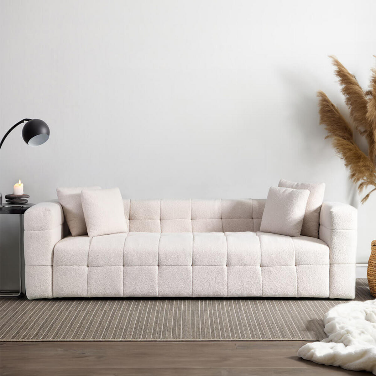 TEDDY Sofa Bouclé COMO - 236 x 68 cm Beige - Beige, Kunststoff (236/68/92cm) - Home Deluxe