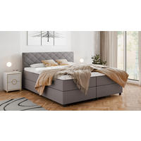 BOXBETT Diamaro 180x200 cm mit Bettkasten und Topper - Dunkelgrau - Grau, Holz (180/200cm) - Homesy