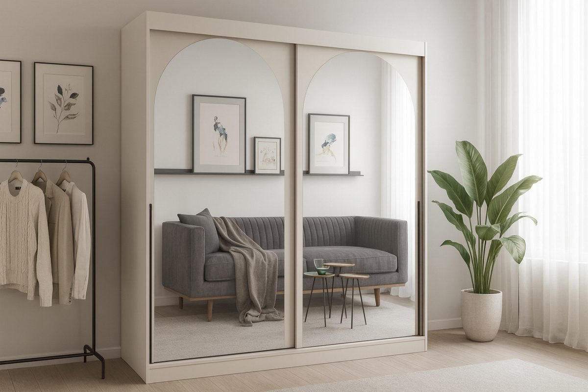 SCHIEBETÜRENSCHRANK MOSSA 200 / 215 / 65 cm in Kaschmir / Schwarz - Kaschmir/Schwarz, Holzwerkstoff (200/215/65cm) - Deine Möbel 24