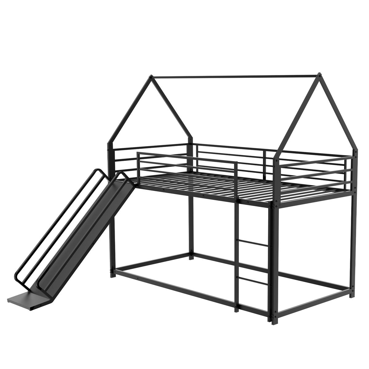 ETAGENBETT mit Rutsche Metall Schwarz - Schwarz, Holz (90/190cm) - Meubliv