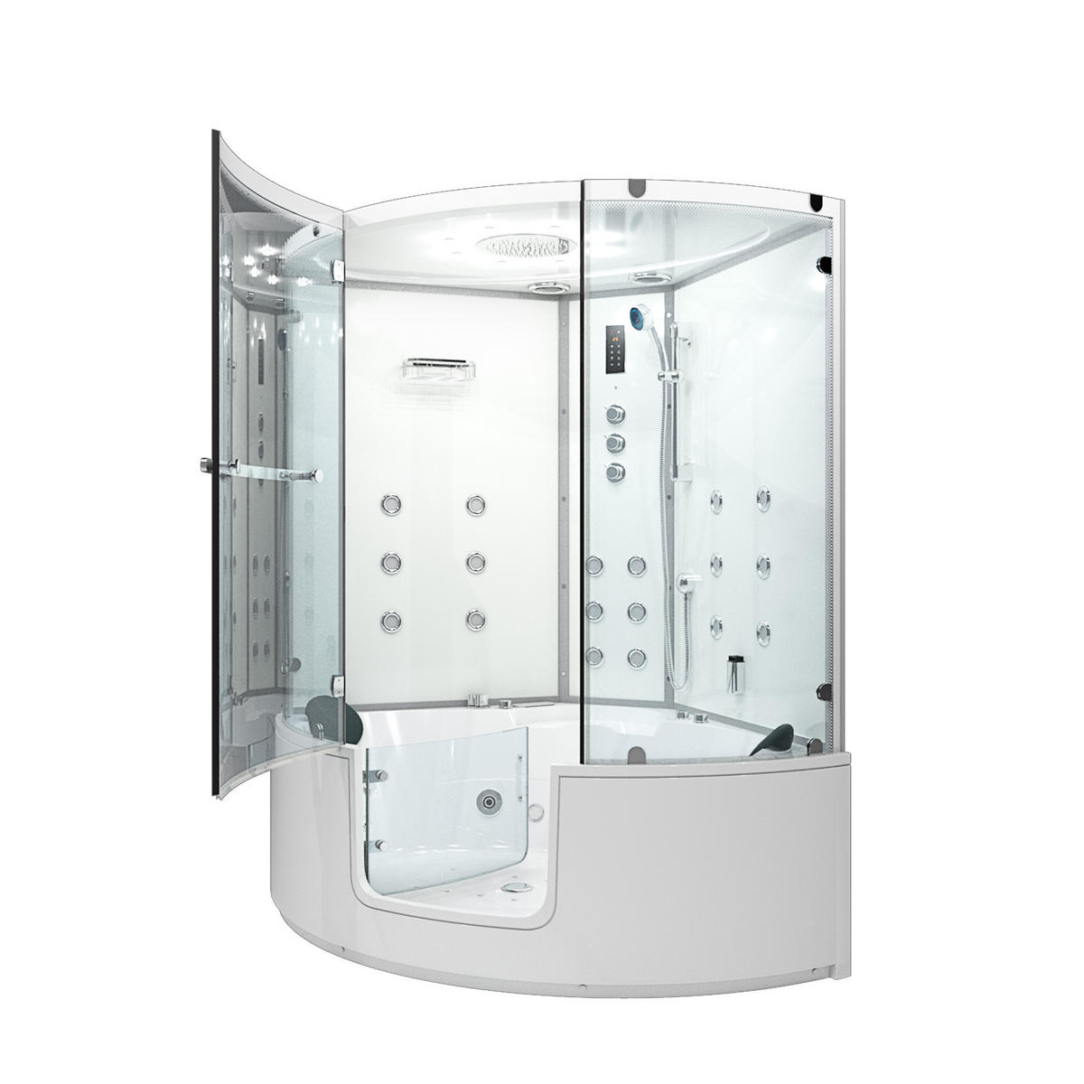 DAMPFDUSCHE Whirlpool Duschkabine K60-WS-TH-EC-SC - Weiß, Glas/Kunststoff (140/210/140cm) - AcquaVapore by Sandra Jentho