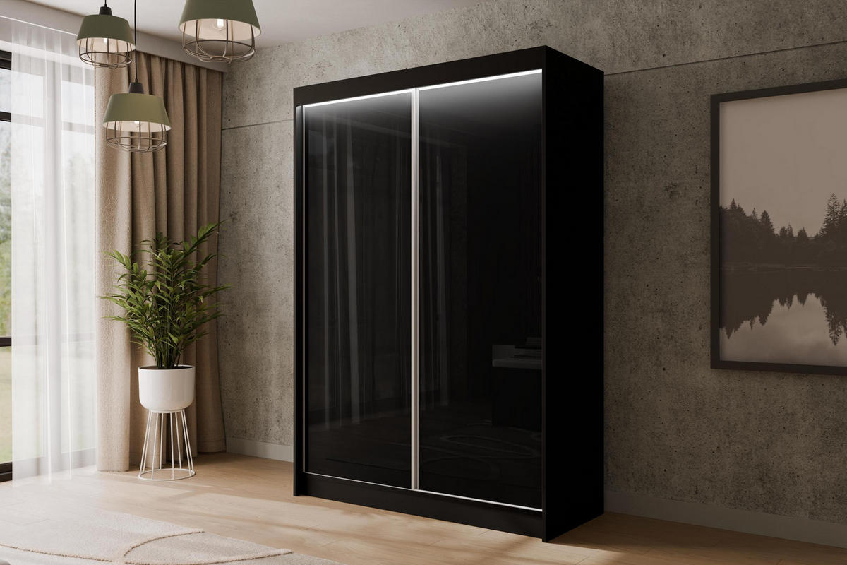 KLEIDERSCHRANK PEKA mit LED - 120 cm - Schwarz - Schwarz, Holzwerkstoff (120/215/61cm) - ALTDECOR
