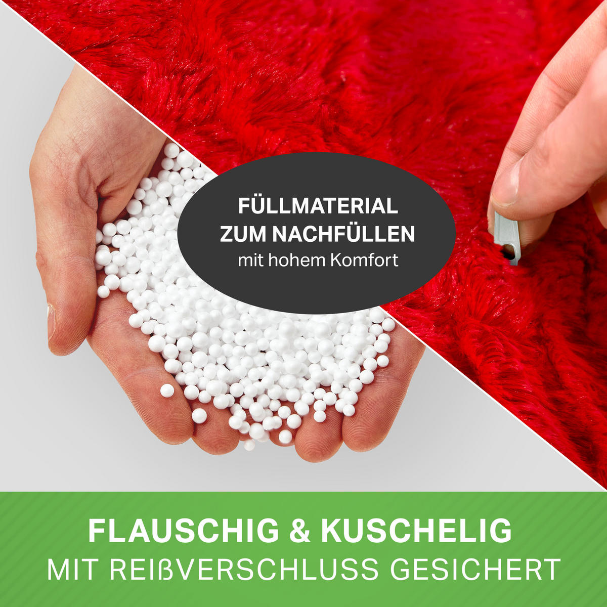 SITZSACK "Plüsch" 60x45x45cm - 120L - Rot, Textil (45/60/45cm) - Green Bean