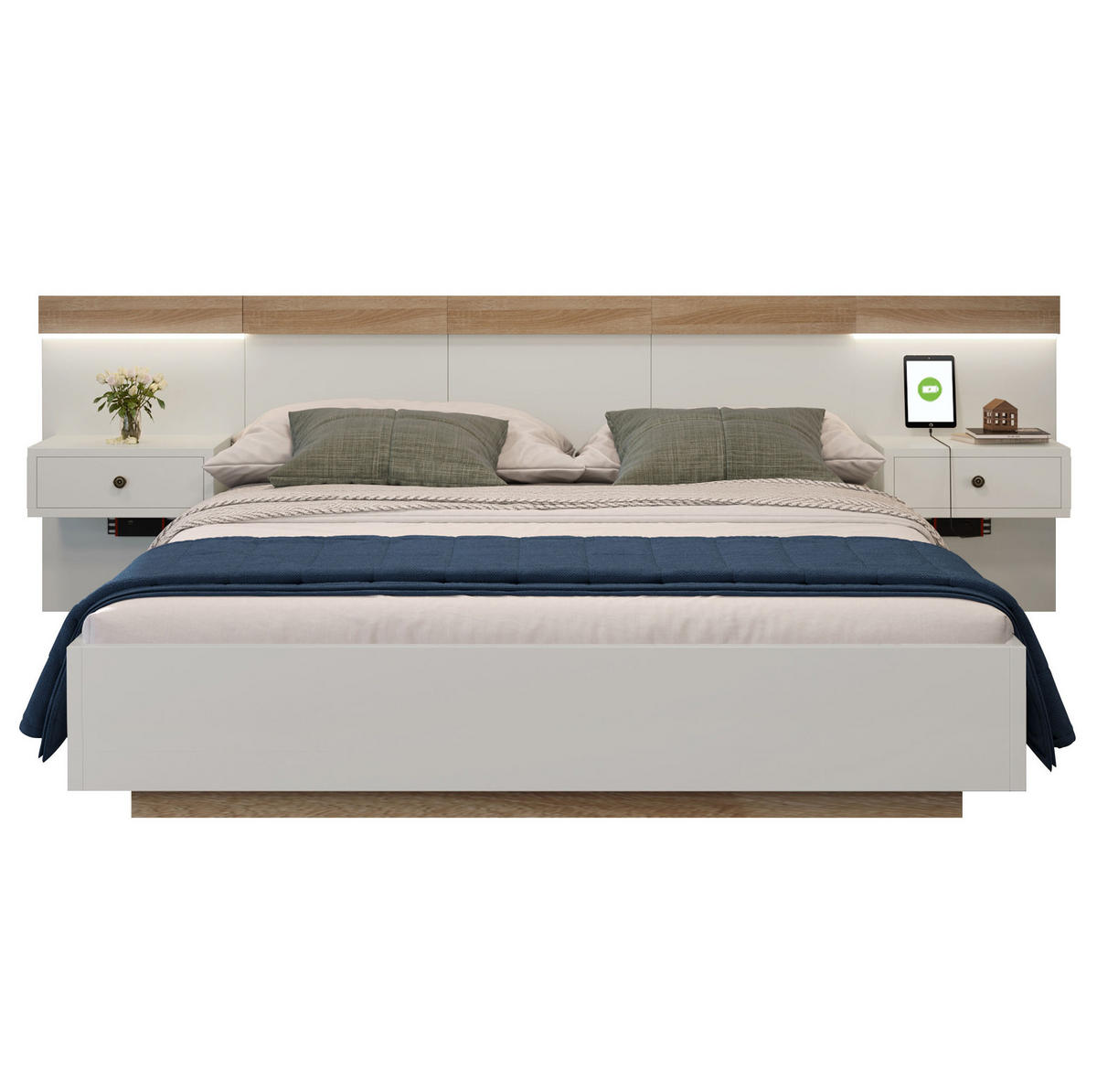 POLSTERBETT aus Holzwerkstoff 140x200 cm in Weiß mit LED & USB-C - Weiß, Holzwerkstoff (140/200cm) - Modfu