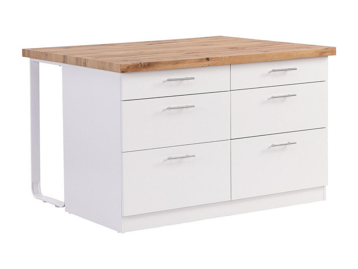 KÜCHENINSEL mit 6 Schubladen aus MDF & Metall - Weiß & Holzfarben hell - ALEGRITA - Naturfarben, Holz (126/80/104cm) - Vente-Unique