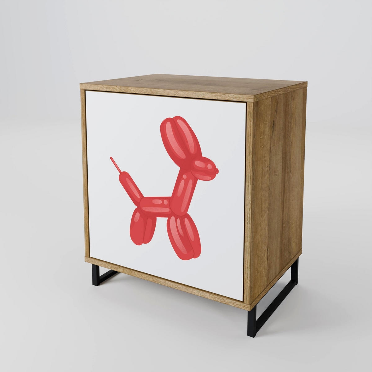 SIDEBOARD CHILDHOOD MEMORY, Eichefarben, 57,5x42x70,5 cm, Schwarze Metall-Sternfüße - Eichefarben/Multicolor, Holzwerkstoff/Metall (57.5/70.5/42cm) - SpaceRebels
