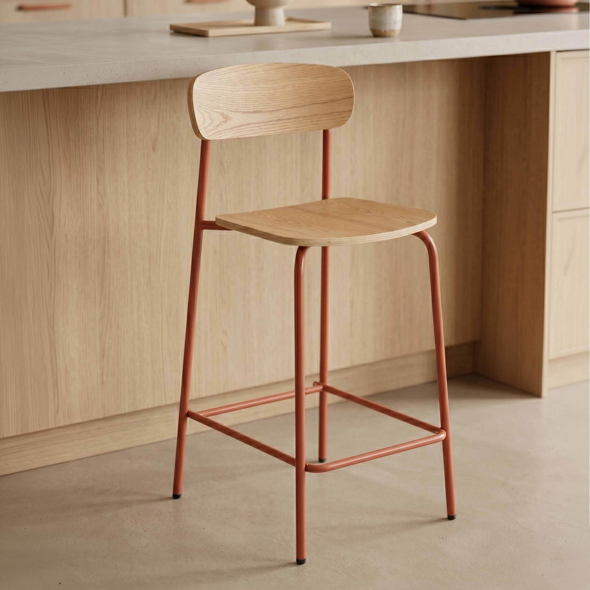 BARSTUHL 2-tlg., Orange - Orange, Holz/Metall (50/96/42cm) - Oviala
