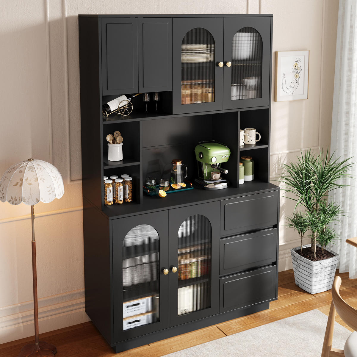 GESCHIRRSCHRANK LED Bogen Türen Acryltüren - Schwarz, Holzwerkstoff (106/175/30cm) - FLIEKS