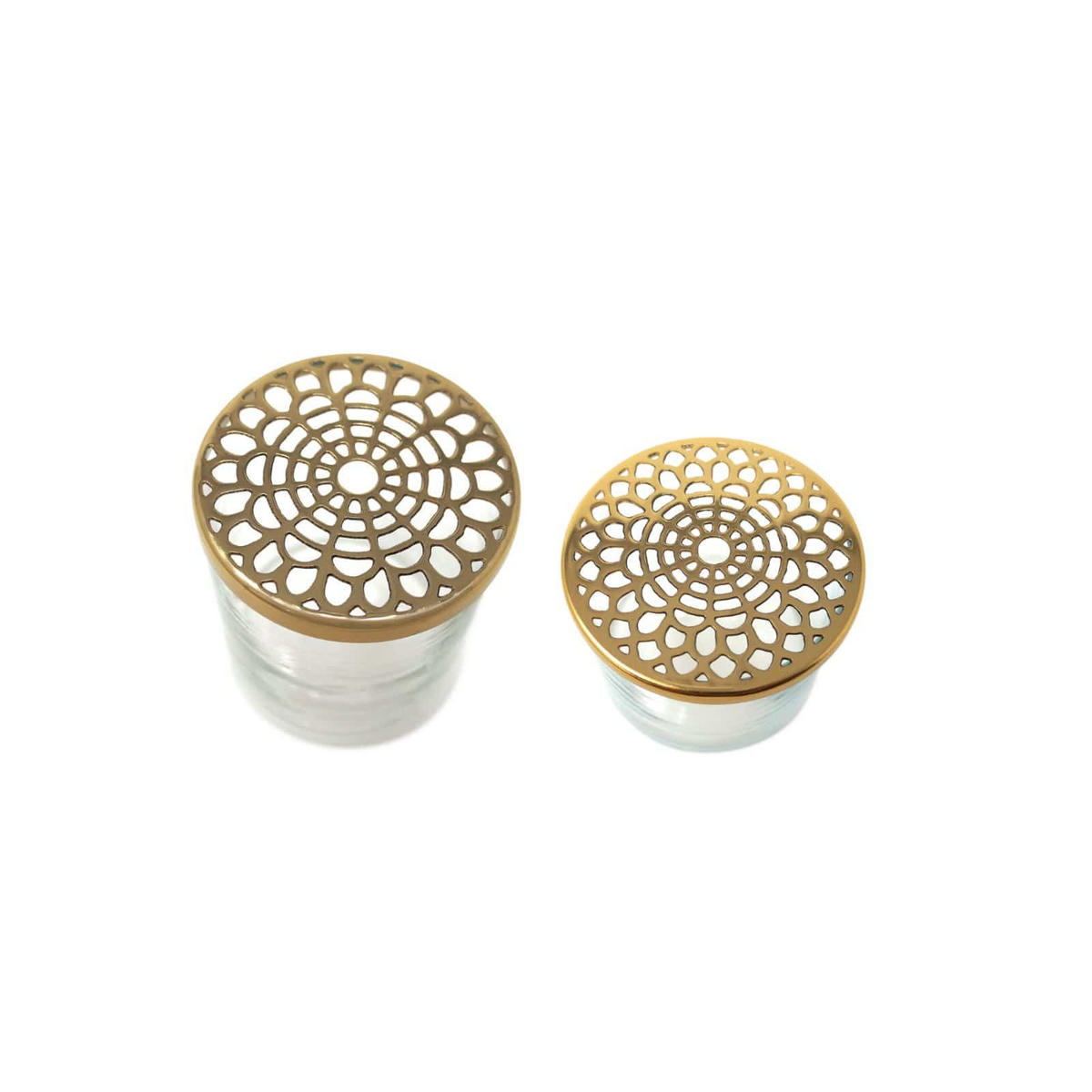 VASE Buket Ikebana 2er-Set aus Eisen und Glas 6/8 cm - Goldfarben, Glas (8cm) - LaLe Living