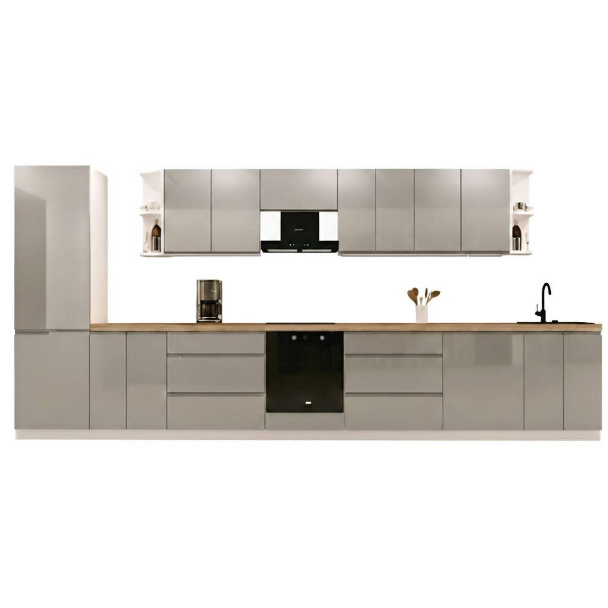 KÜCHENZEILE 460 cm - Aspen KA9-M460 - in Grau/Hochglanz - Grau, Holz (460/212/58cm)