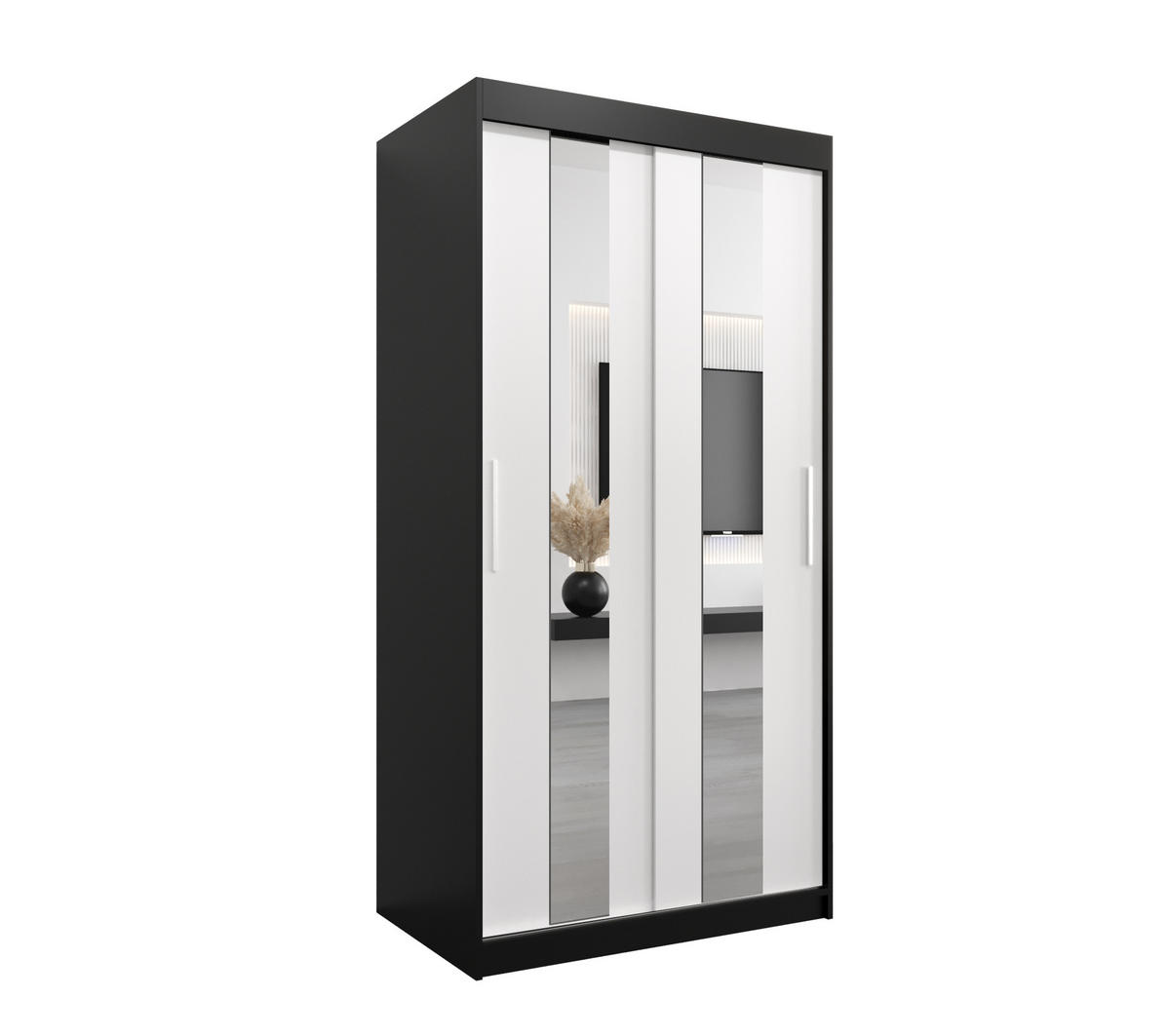 SCHWEBETÜRENSCHRANK 200/100/62 2-türig - Silberfarben/Schwarz, Holz/Kunststoff (100/200/62cm) - Abiks Möbel
