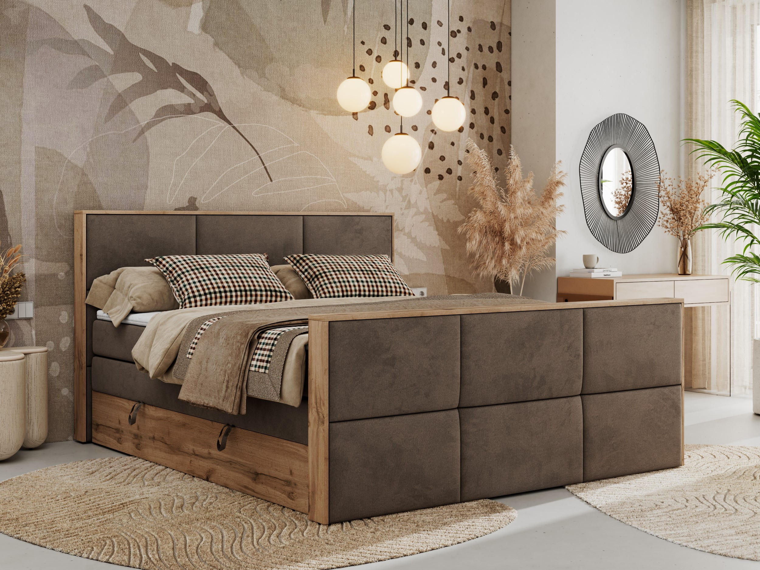 BOXSPRINGBETT ALBERO 2 KING DUO 120/200 Braun Velvet - H3 - Braun, Holz/Textil (120/200cm) - MKS