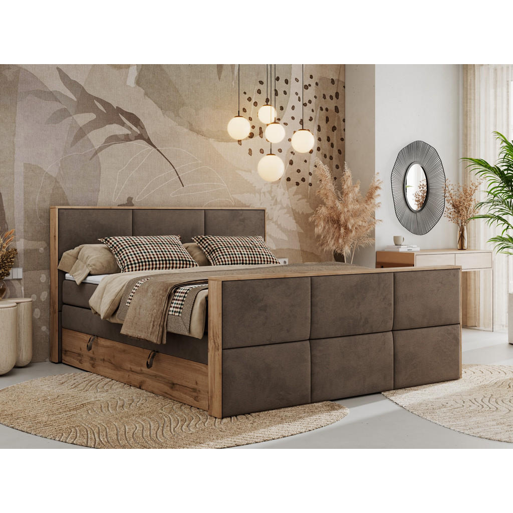 Thumbnail - MKS Boxspringbett, Braun, Textil, 2-Sitzer, H4, Rechteckig, 200x200 cm, Oeko-Tex®, Schlafzimmer, Betten, Boxspringbetten