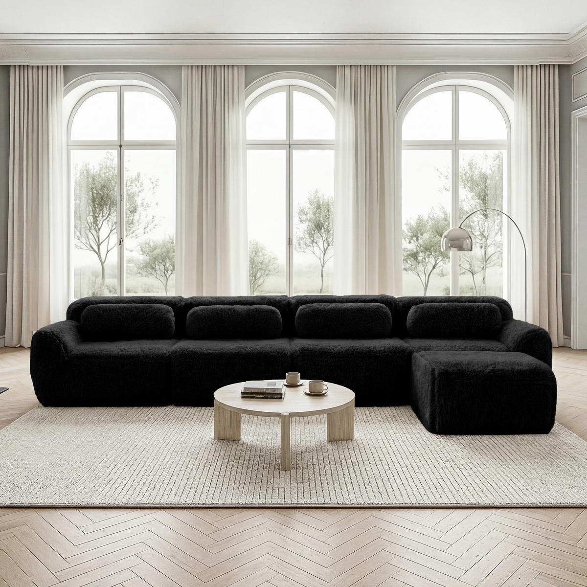 L-FÖRMIGES ECKSOFA Schwarz 378/179/73 cm 4-Sitzer Modular Ohne Montage - Schwarz, Textil (378/179cm) - PANGIVO
