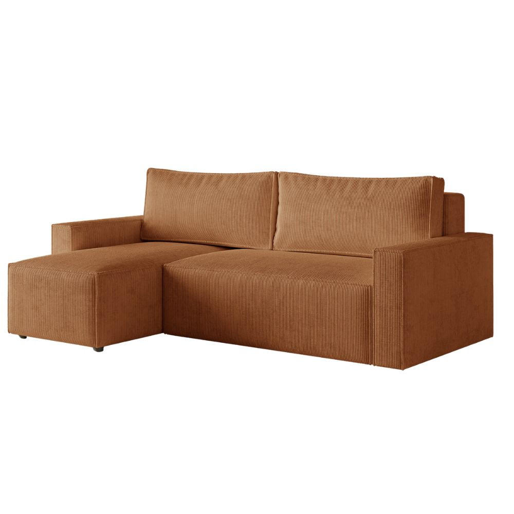 ECKSOFA LIVIO S mit Schlaffunktion, universell montierbar - POSO 40 - Orange, Holz (230/142cm) - Dekori_Interiors