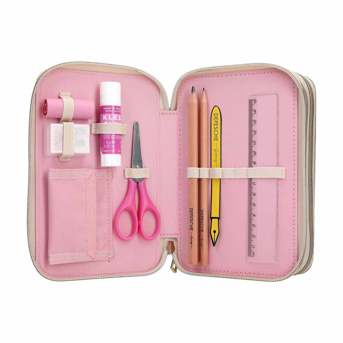 3-FACH FEDERTASCHE CLASSIC INKL. STIFTE Miss Melody rosa 7,5 x 13 x 20 cm - Rosa, Kunststoff (13/20/7.5cm) - Depesche Germany