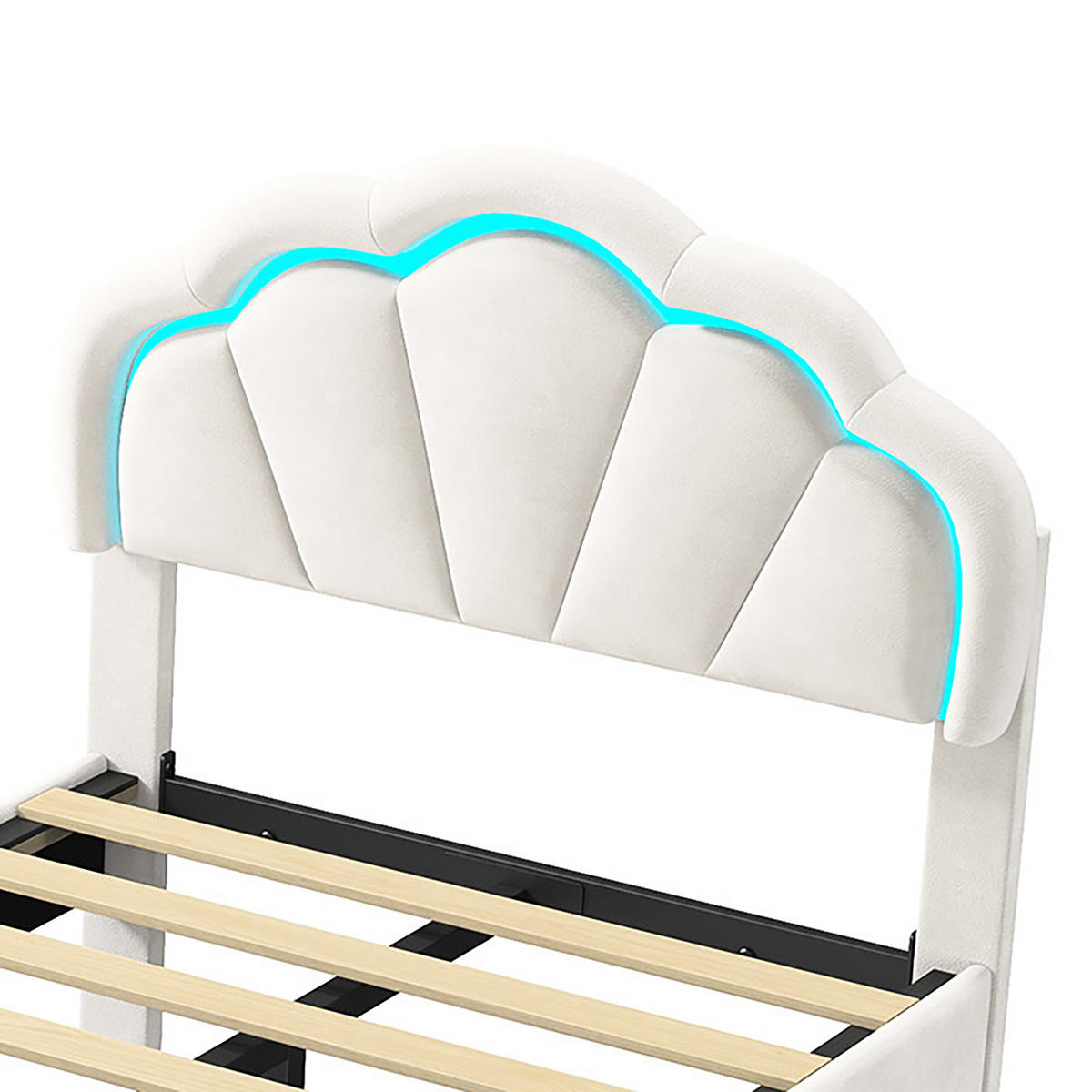 POLSTERBETT Modern mit RGB-LED & Metallschemel 90/200 cm Samt Weiß - Weiß, Textil (90/200cm) - Creahappy
