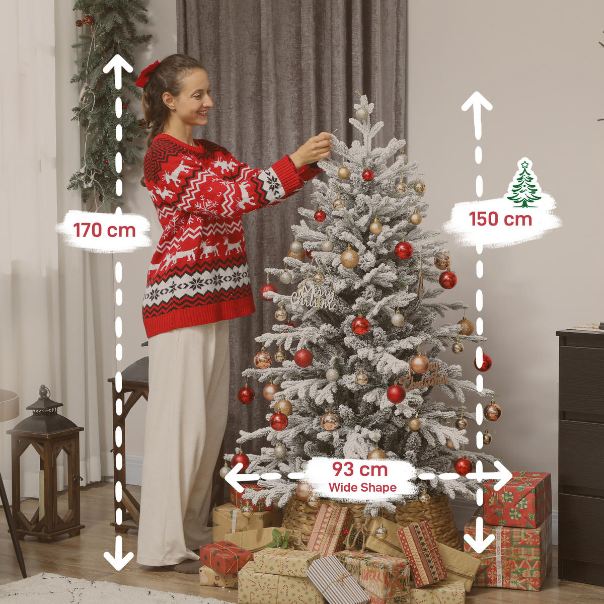 WEIHNACHTSBAUM DE-41555 Schnee, 150 cm, 1162 Zweige - Weiß/Grün, Kunststoff (150cm) - ComfortXL