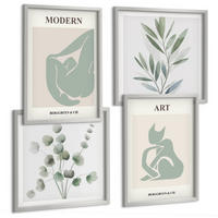 BILDER SET 4er Set - 50x50 cm & 40x60 cm Silberner Rahmen - Pflanzenmotive, zartes Grün - Silberfarben, Kunststoff (50/50cm) - TULUP