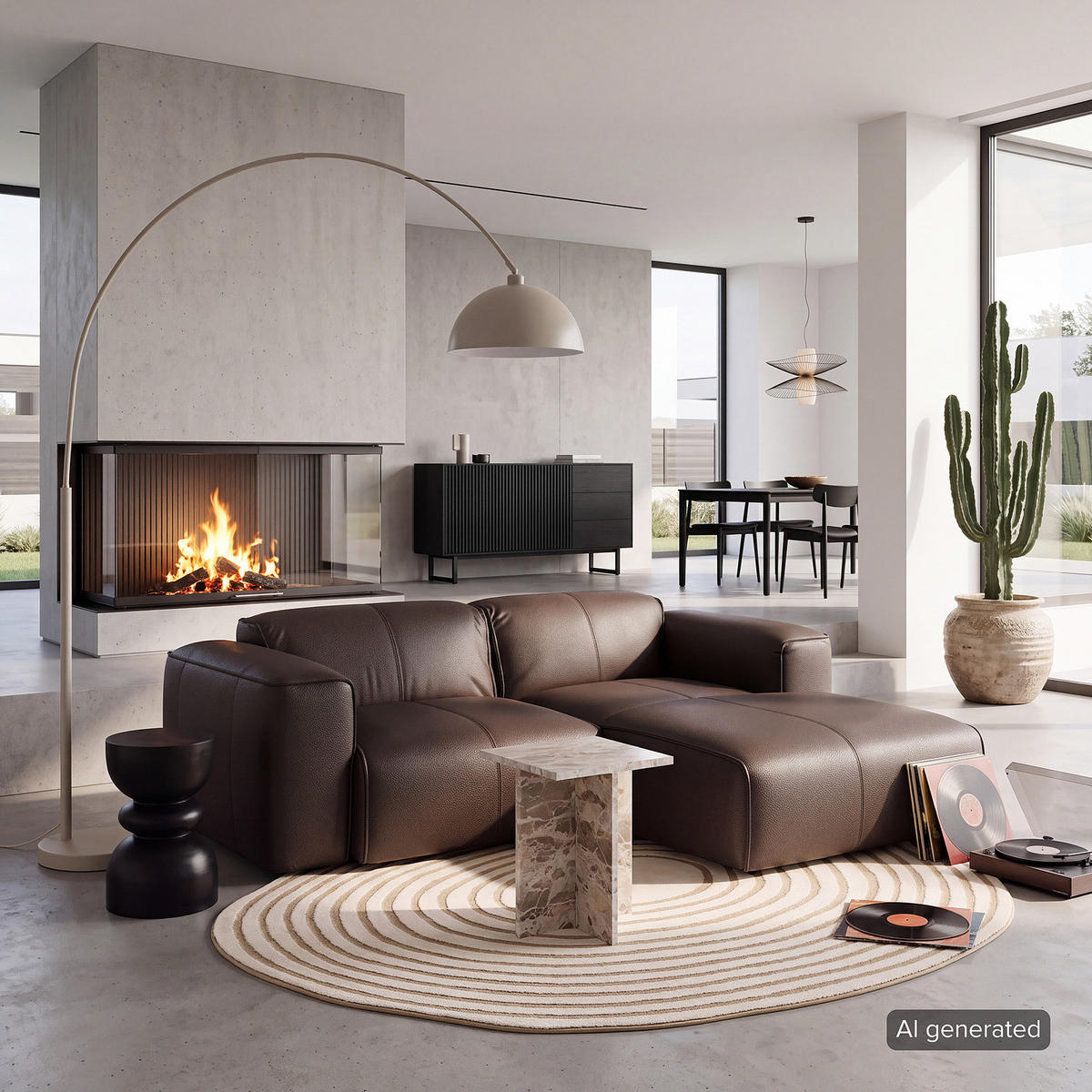 ECKSOFA mit XL-Longchair - Dunkelbraun/Schwarz, Leder/Kunststoff (260/171cm) - home24