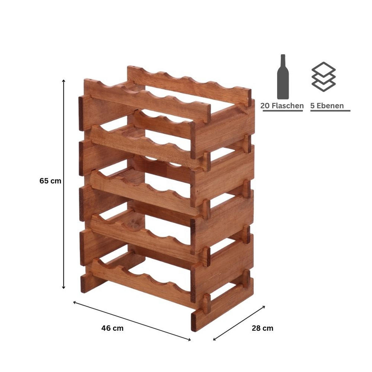 WEINREGAL VINOTECA FLEX PRO HxBxT 65x46x28cm 20 Flaschen auf 5 Ebenen Braun geölt - Braun, Holz (46/65/28cm) - PROREGAL