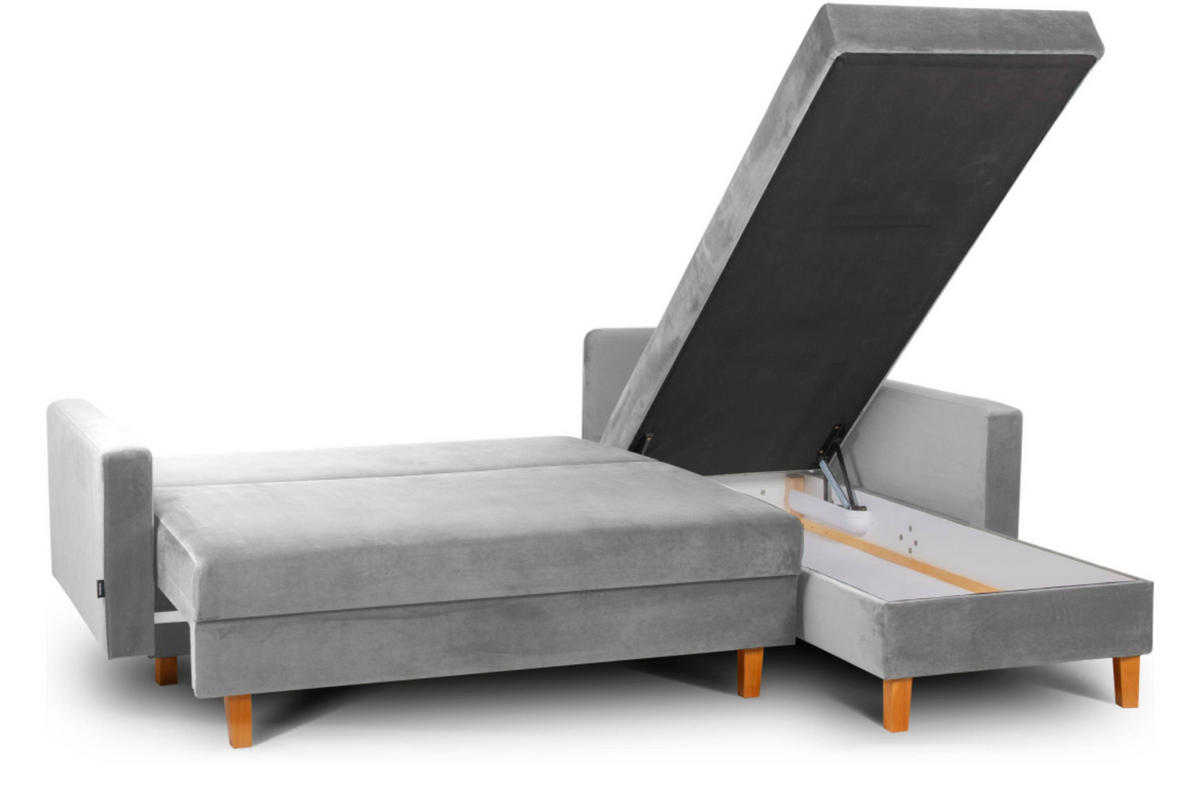 ECKSCHLAFSOFA ERISO 3/4 Sitzer und Universalecke mit Ottoman, Velour-Stoff, grau - Braun/Grau, Textil (240/183cm) - KONSIMO®