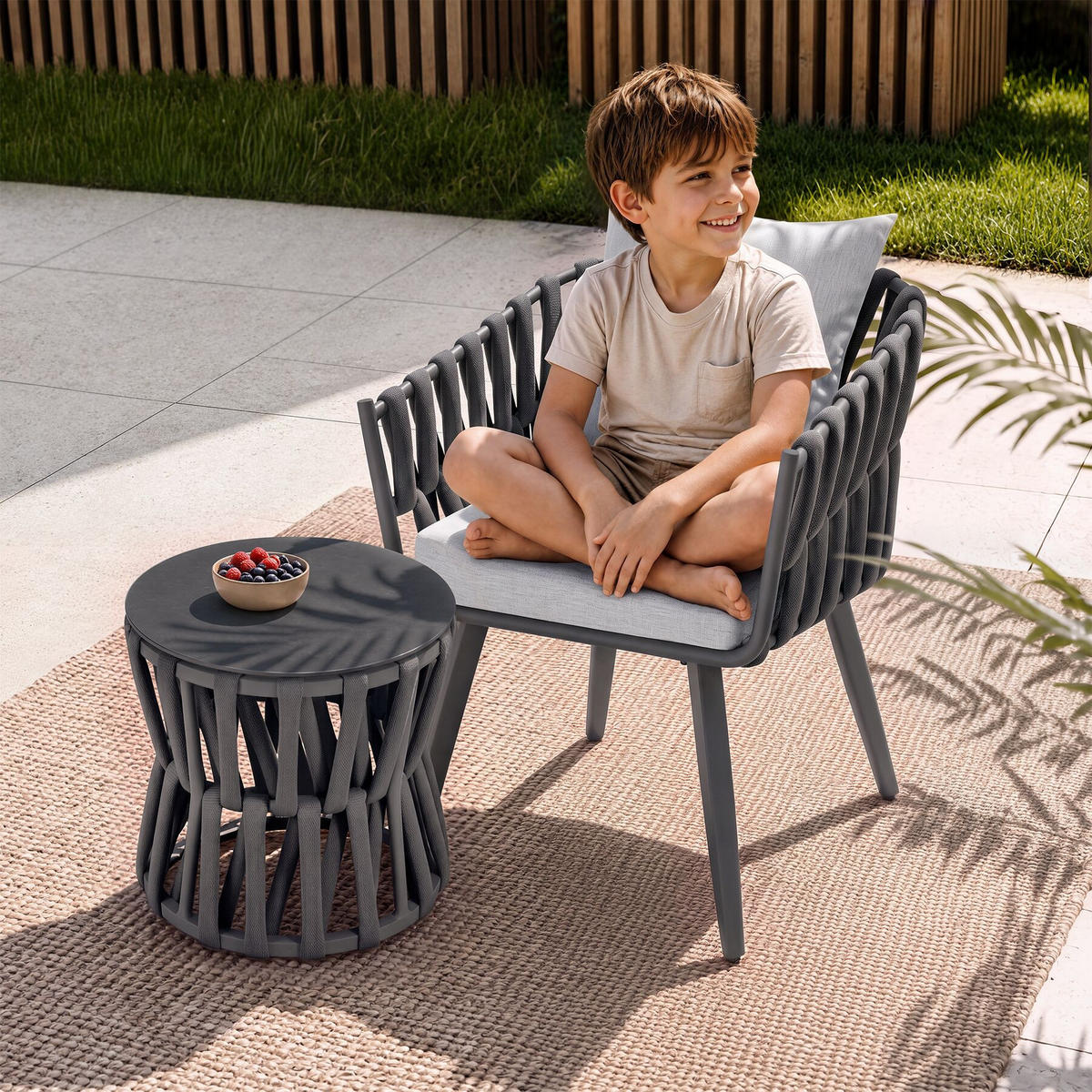 GARTENLOUNGE-SET aus Aluminium Lugano, höhenverstellbare Kunststofffüße, Sicherheitsglasplatte, anthrazit/grau - Anthrazit/Grau, Kunststoff - tectake