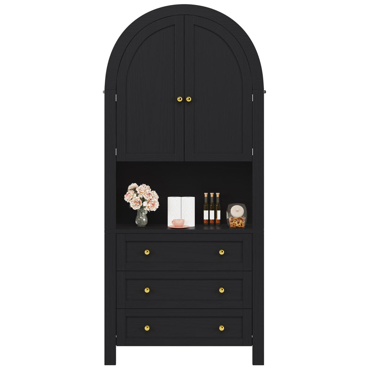BUFFETSCHRANK Schwarz 70/35/180 cm - Schwarz, Holz (70/180/35cm) - PANGIVO