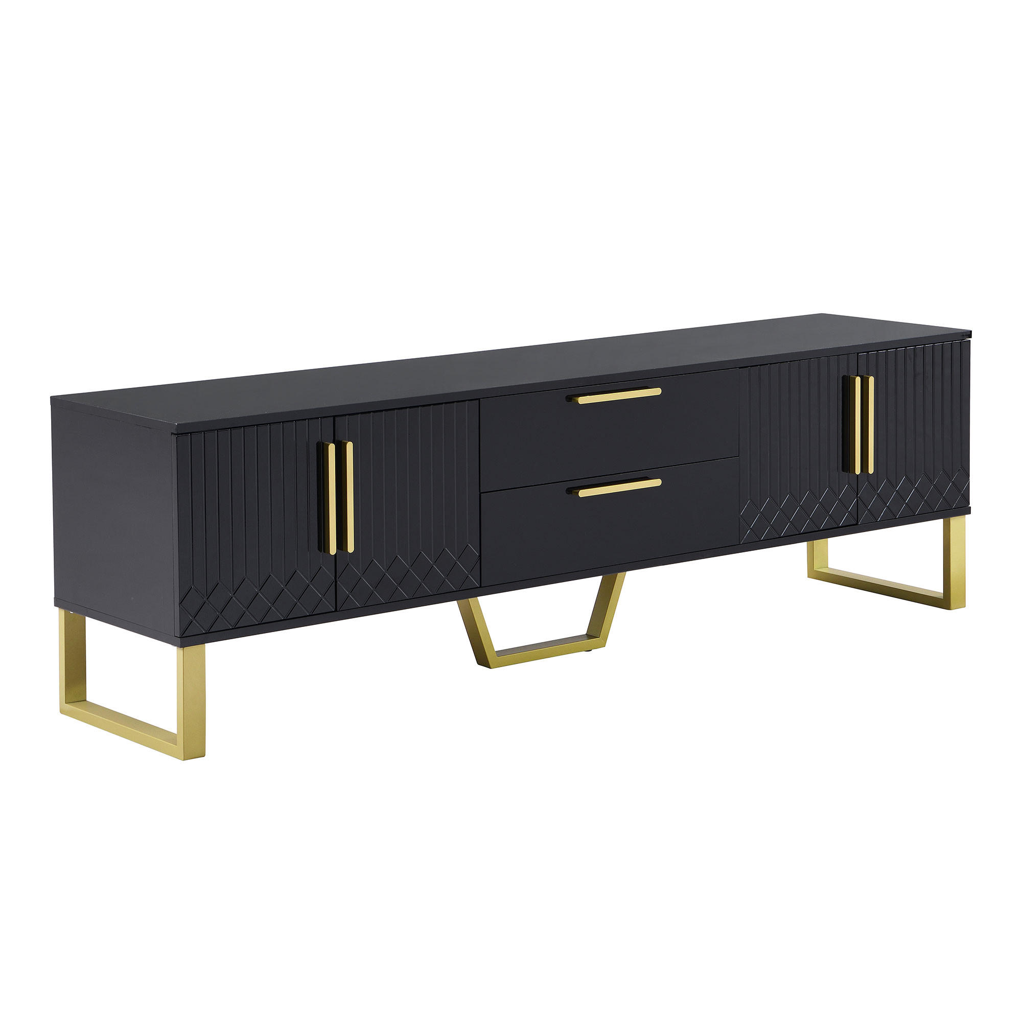 TV-SCHRANK 170 cm in Schwarz Hochglanz & Gold - Schwarz, Holzwerkstoff (170/53.5/40cm) - Urban Meuble