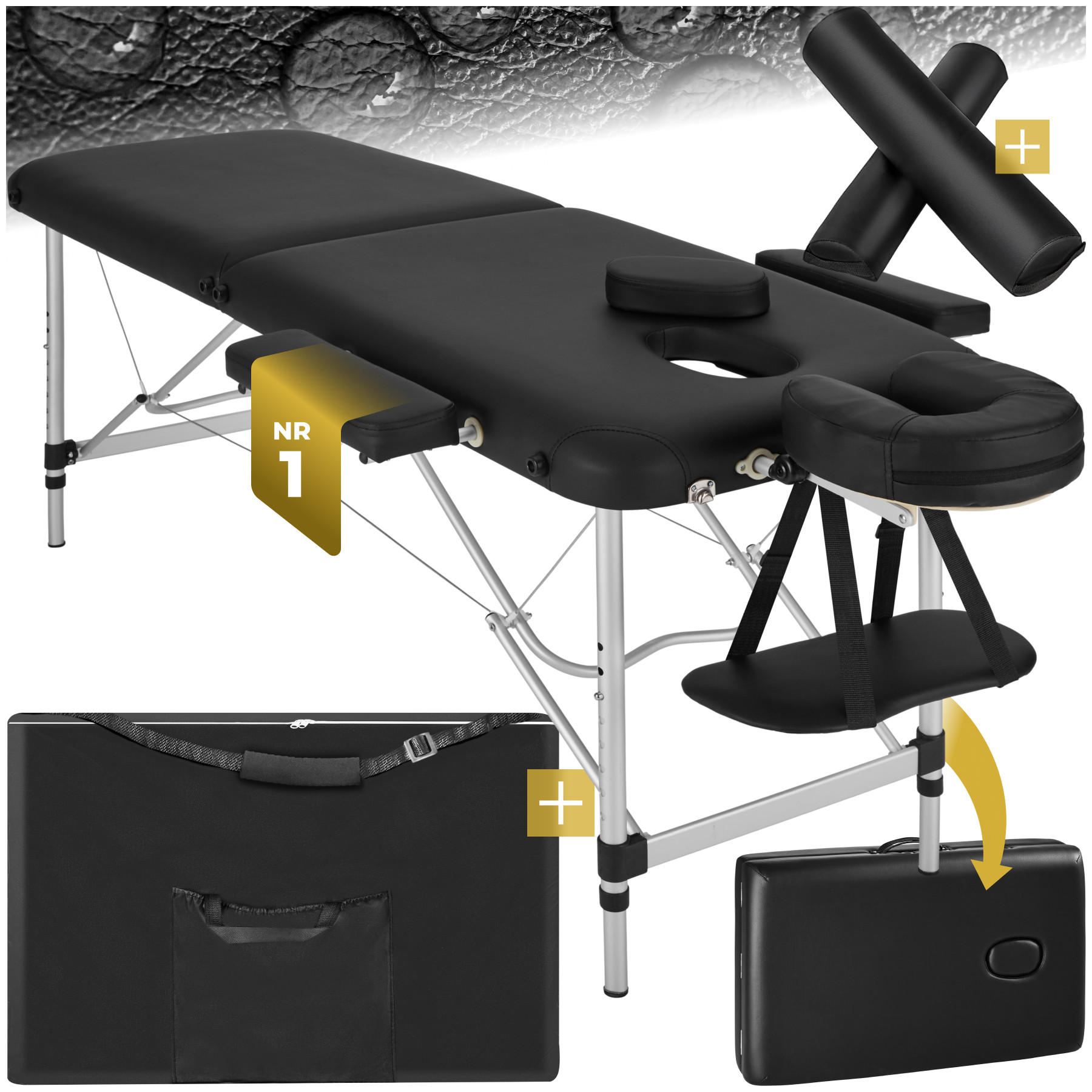 MASSAGELIEGE 2 Zonen, 210 x 95 x 89 cm,schwarz - Schwarz, Metall (95/89/210cm) - tectake