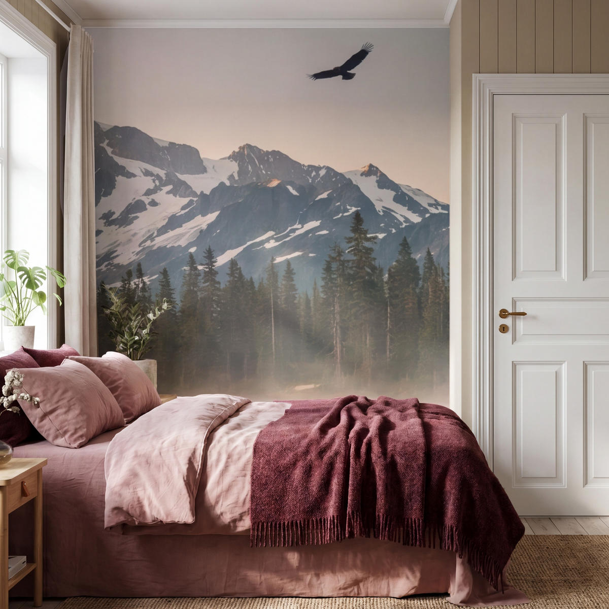 TAPETE - Berge - Wasser - Bäume - 200x240 cm - Multicolor, Papier (200/240cm) - OnlyWow
