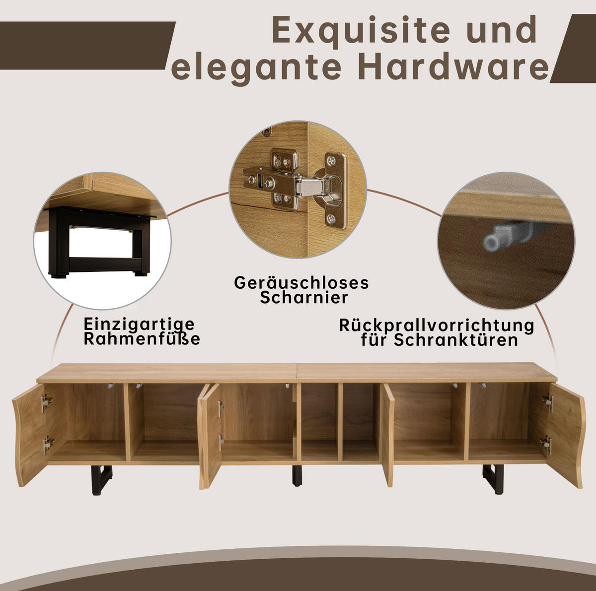 TV-LOWBOARD aus MDF und Spanplatte 191x38x46,5 cm Natur mit offenen Fächern - Hellbraun, Holzwerkstoff (191/46.5/38cm) - IVMEU