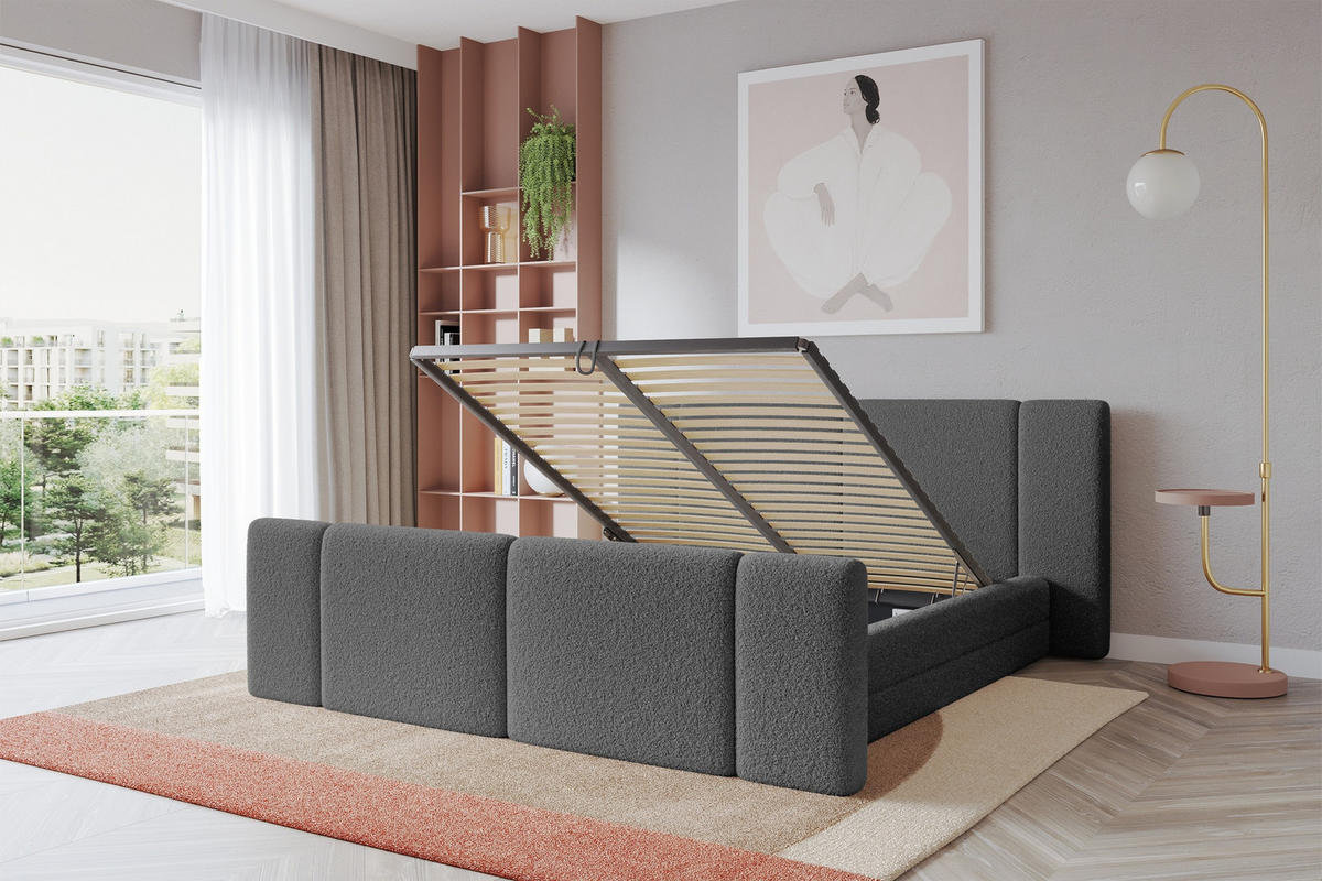 POLSTERBETT mit Bettkasten, Fußteil und Lattenrost, Boxbett ohne Matratze - TEVO-Z 160x200 Grau - Greige, Holzwerkstoff/Textil (160/200cm) - ALTDECOR