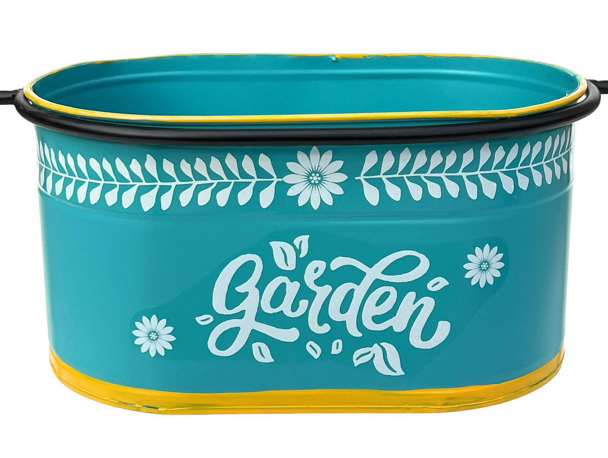 BLUMENHOCKER mit Topf Metall Stehend Blau Oval 27 cm - Blau, Metall (32/27/23cm) - DanDiBo