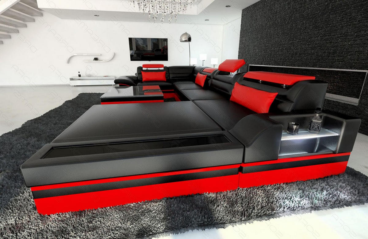 SOFA Mezzo U Schwarz Rot Ledermix - Schwarz, Textil (372/78/214cm)