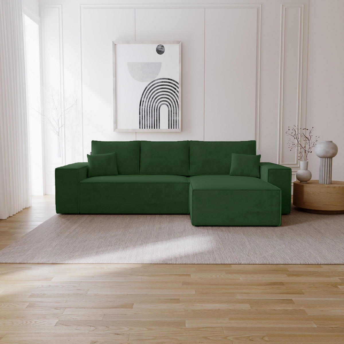 ECKSOFA mit Schlaffunktion Bergamo L 280 cm, Samt, Rechts - Grün - Grün, Holz (189/277cm) - Emporius