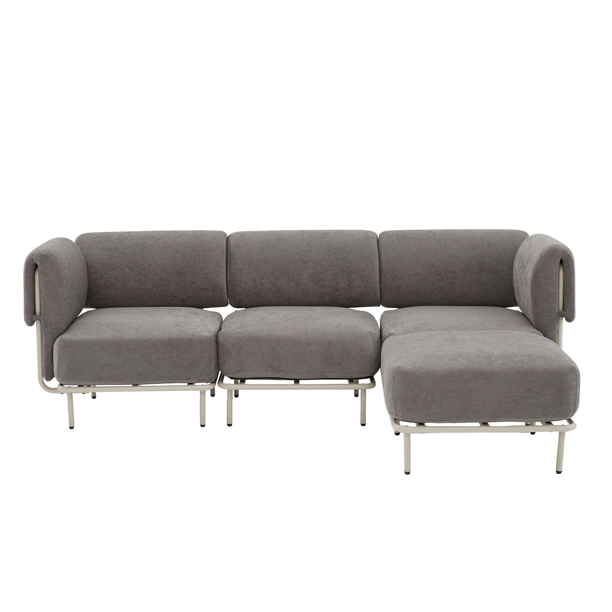 ECKSOFA 251/155/78 cm Grau Chenille mit 1 Fußhocker - Grau, Textil (155/251cm) - Oxeza